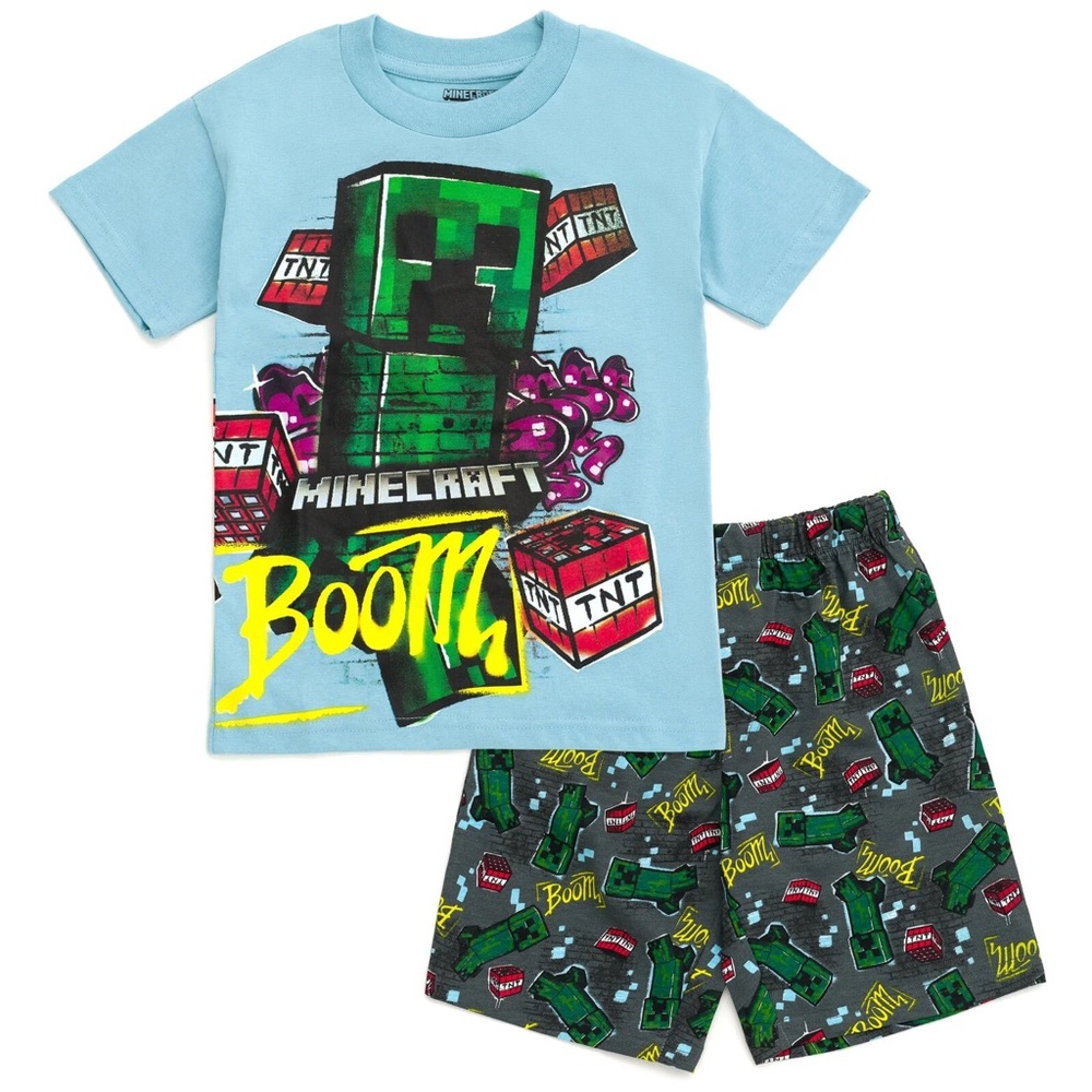 Minecraft Creeper Graffiti‎ Blue Pajamas for Boys, Size 7/8, NWT Xmas Gift